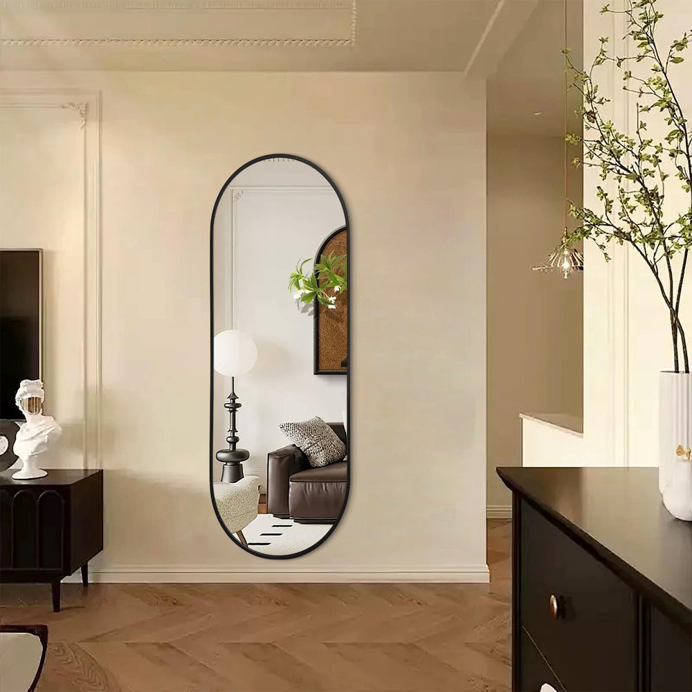 JJUUYOU Bathroom Wall Full Length Mirrors for Wall Oval Mirror Black Metal Fr...
