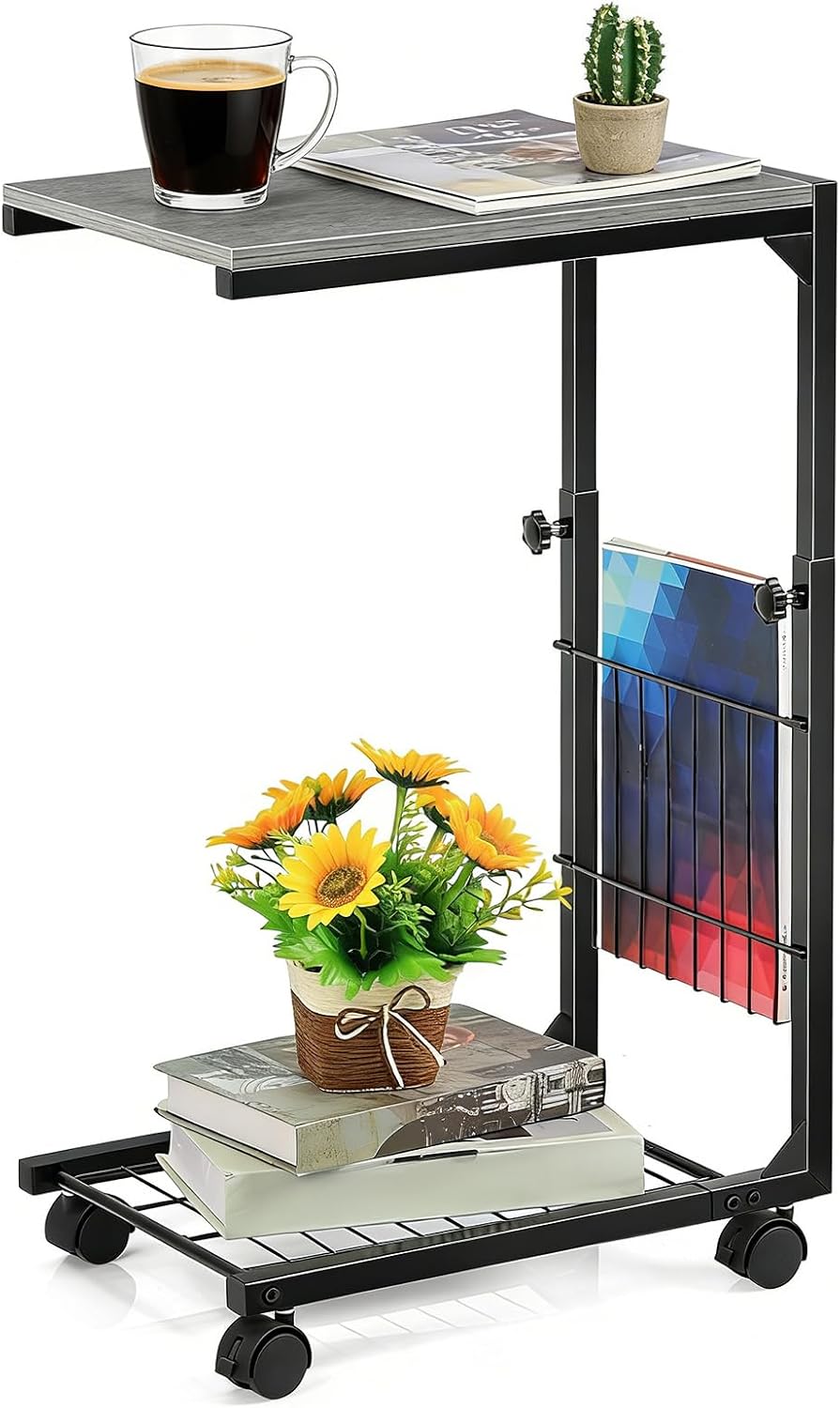 C Shaped End Table with Wheels
