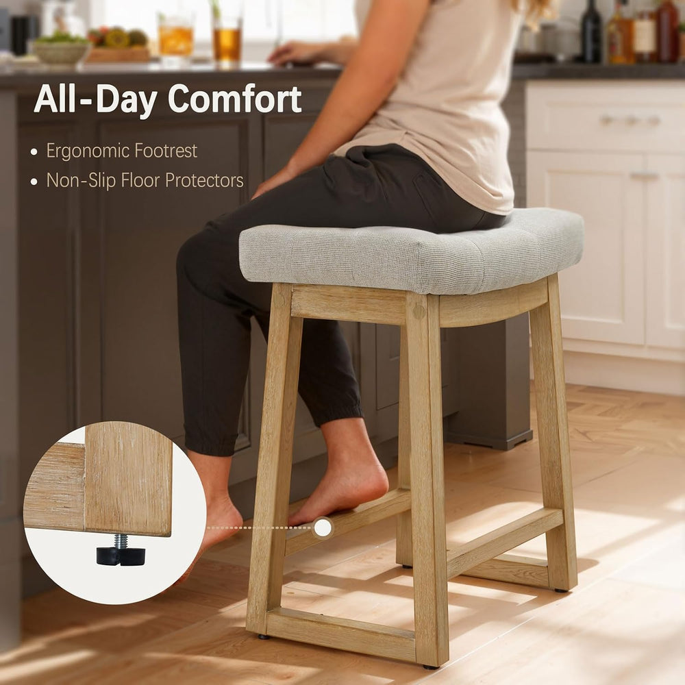 Counter Height Bar Stools Set of 2, 24 Inch Backless Upholstered Counter Stoo...