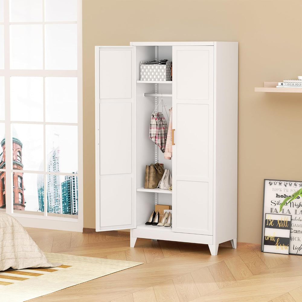 Superday Metal Wardrobe Closet, 72" H Bedroom Armoires with Wooden Handl...