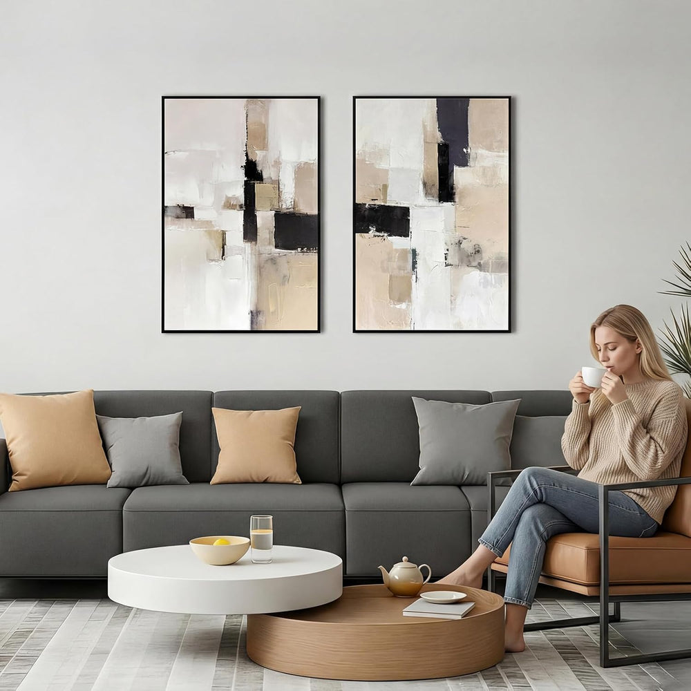 Zessonic Neutral Abstract Wall Art, Modern Textured Wall Decor, 24"x36&q...