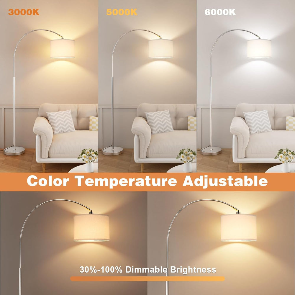 Ambimall Dimmable Arc Floor Lamp with Remote, Color Temp Adjustable, Silver
