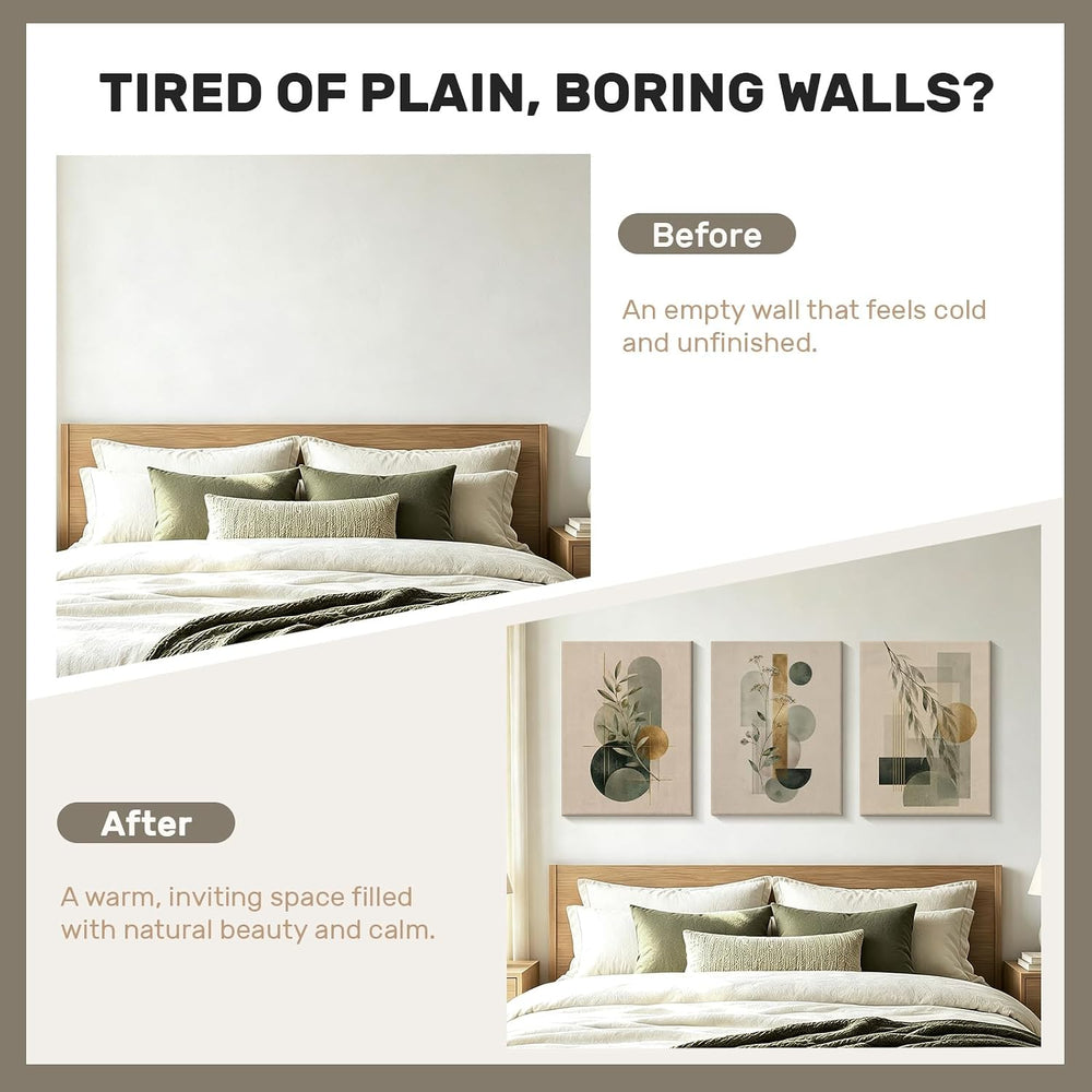 CUQQI Neutral Abstract Wall Art Set, Green Gold Canvas Prints 12x16In