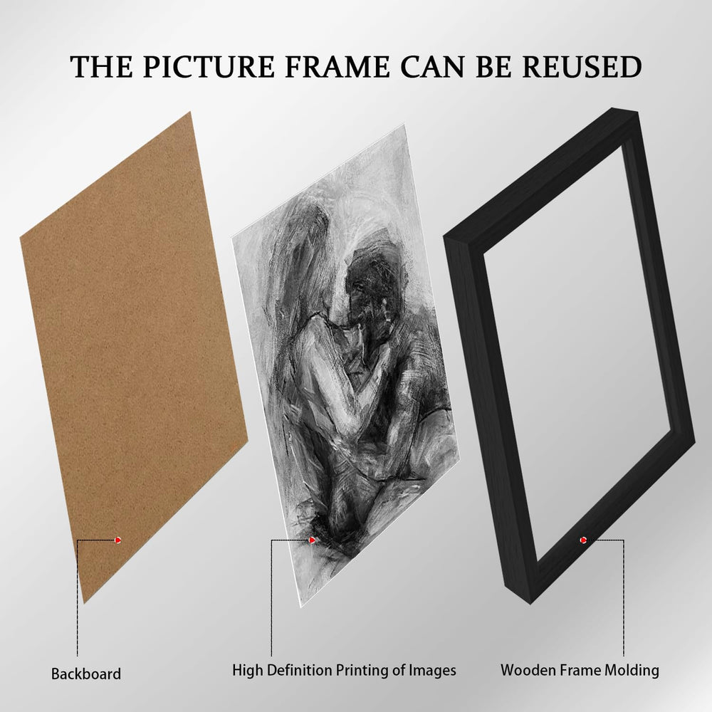 RVRBKTS Black Framed Modern Romantic Couple Wall Art Bedroom