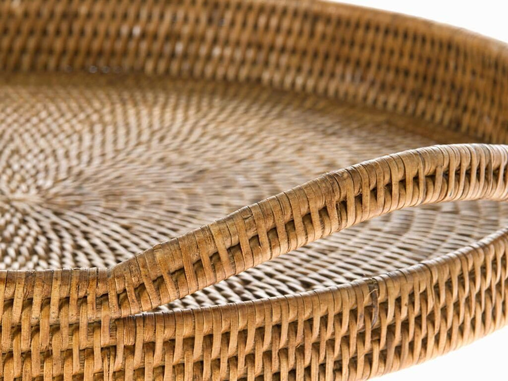 KOUBOO La Jolla Rattan Serving Ottoman Tray with Handles, Honey Brown