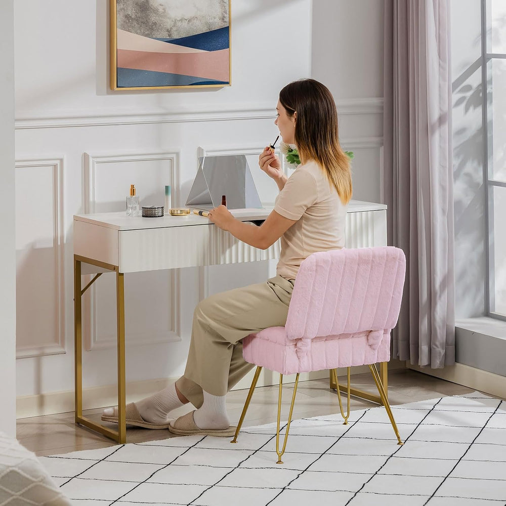 Vanity Chair with Storage | Comfy Ottoman with Folding Back