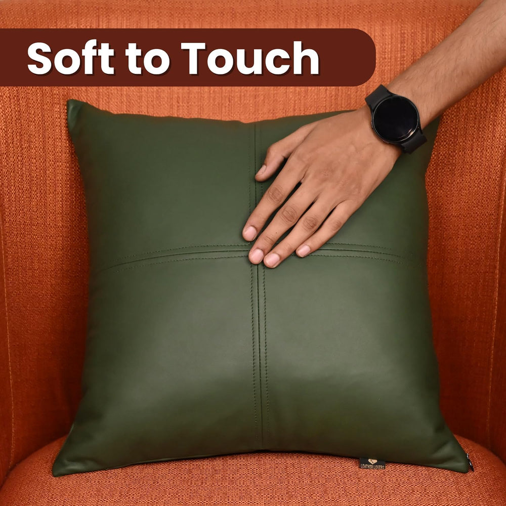 LL LEATHER LOVERS Lambskin Leather Pillow Cover, Hand Panel Stitched Leather ...