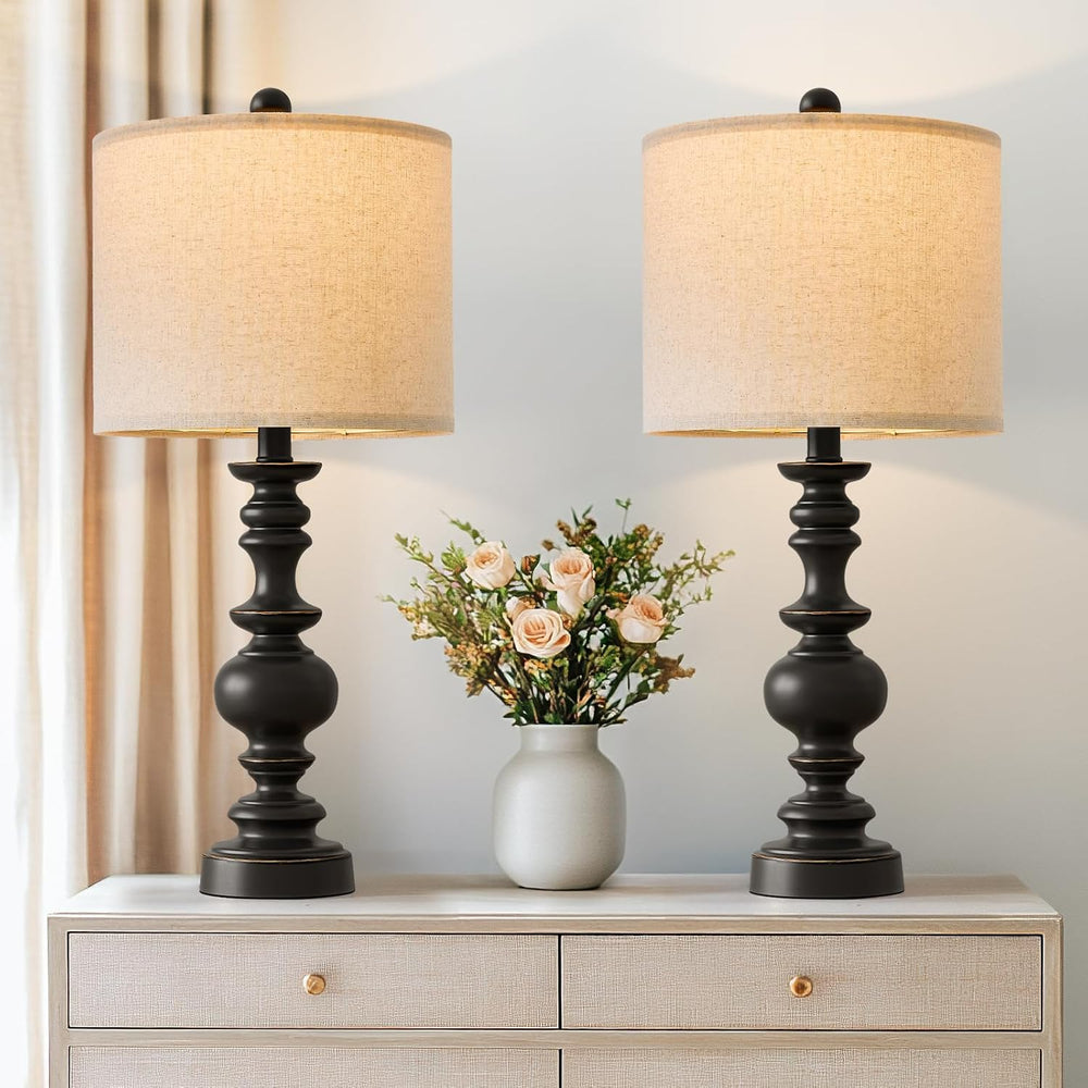 BOBOMOMO 24" Traditional Farmhouse Table Lamp Set of 2, Vintage Resin La...