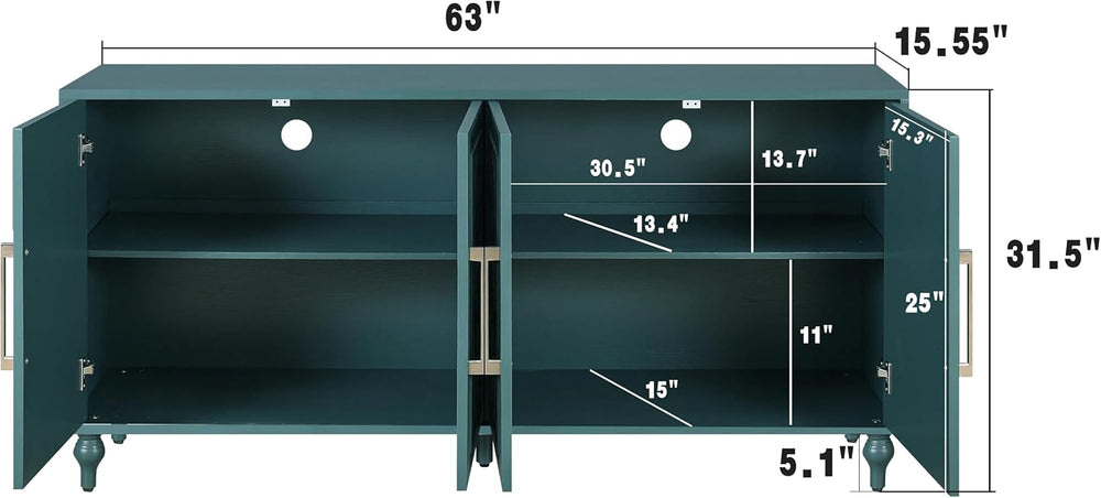 Blue Sideboard Buffet Cabinet 63" Wooden Accent Storage Cabinet