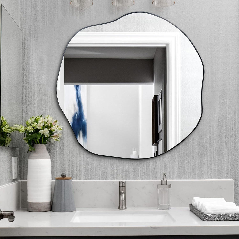 POZINO 35" Scalloped Wall Mirror, Irregular Shaped Frameless Mirror