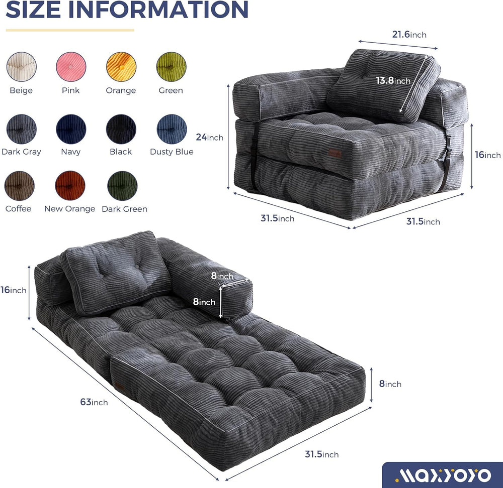 MAXYOYO Folding Sofa Bed, Convertible Chair Bed with Pillow