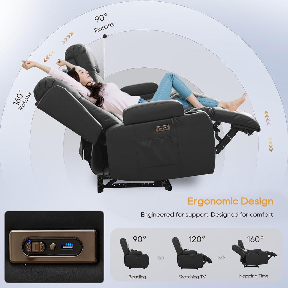 IPKIG 3-Piece Power Recliner Sofa Set with Massage and Heat, Faux Leather