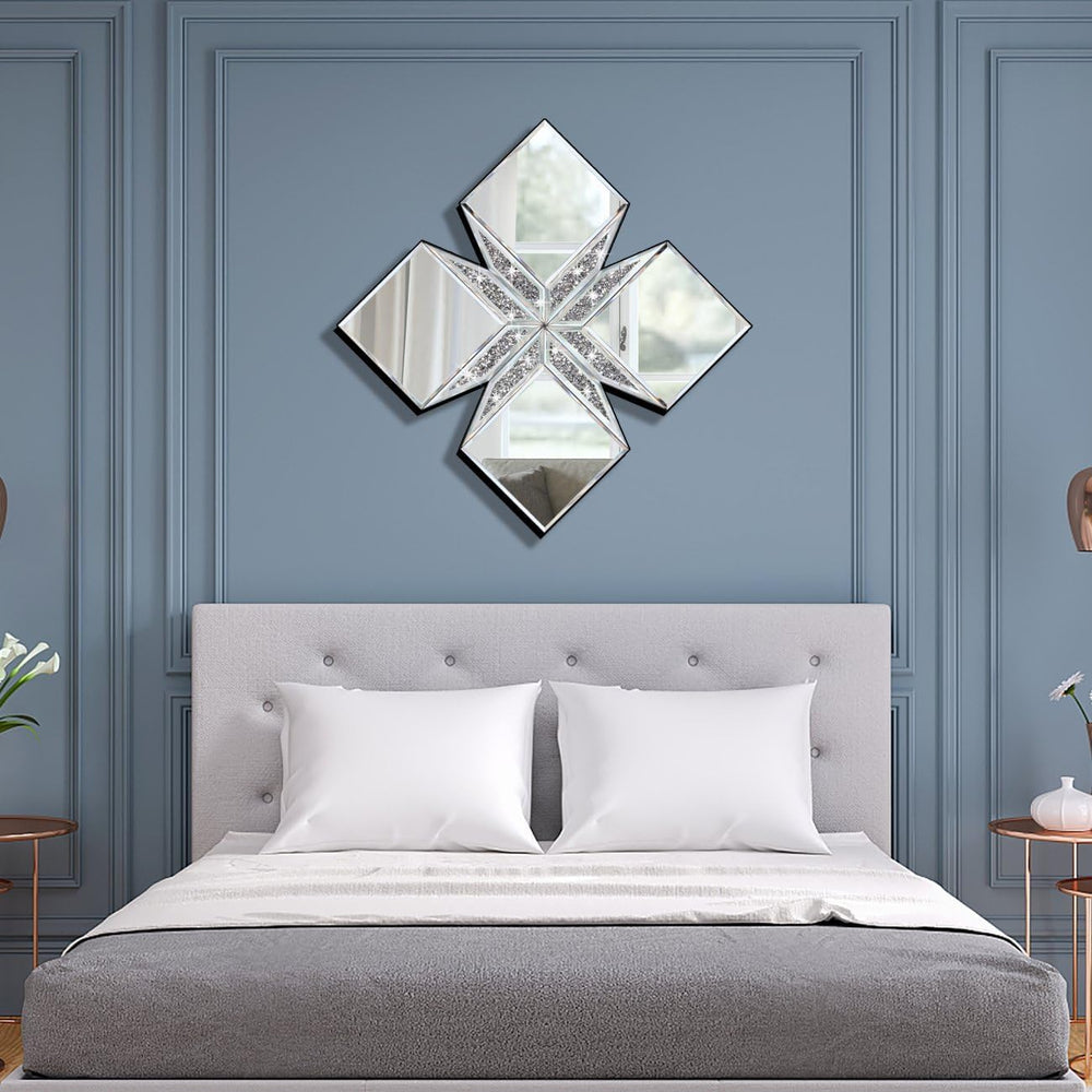 Crushed Diamond Decorative Mirror 22.25x22.25” Diamond Shape Glass Wall Mirro...