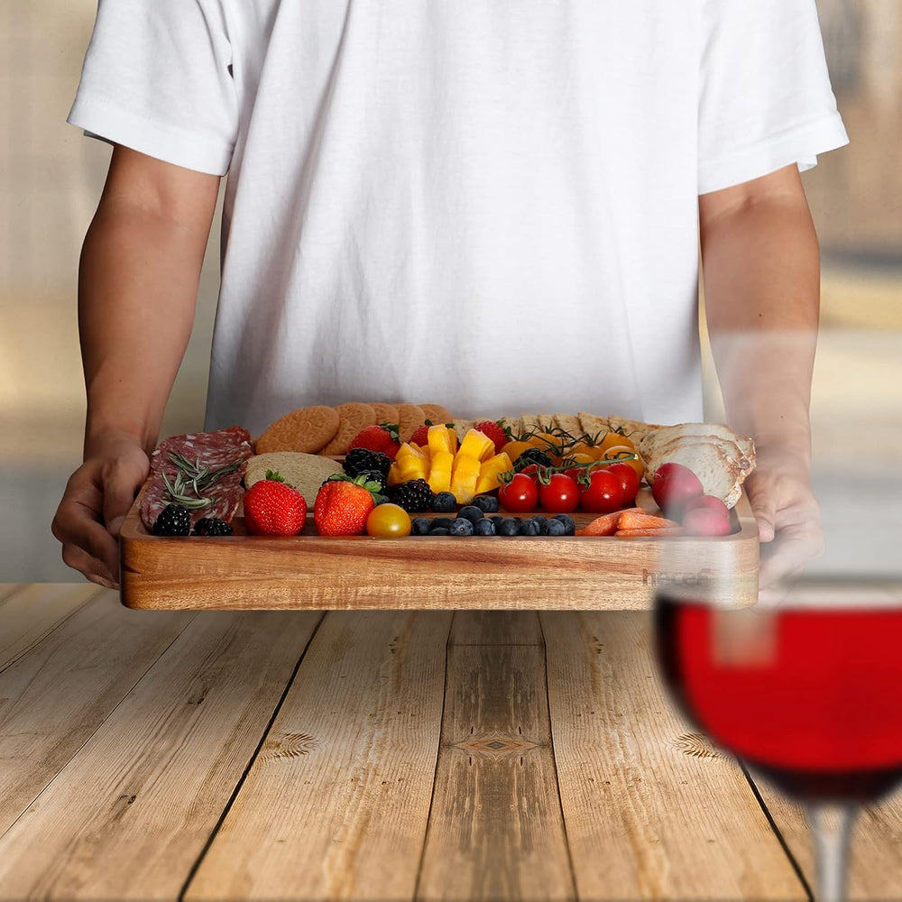 hecef Cheese Board Set Acacia Wood - Large Charcuterie Board with Stainless S...