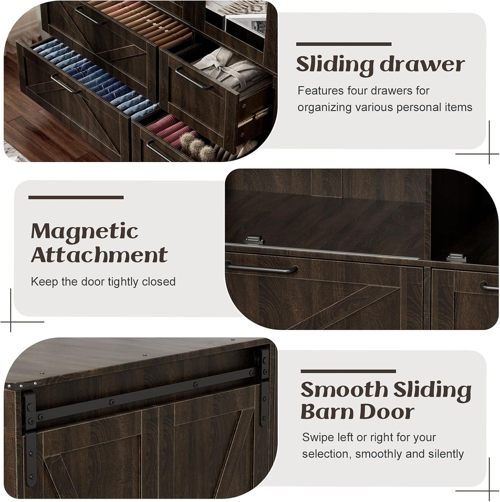 PAKASEPT Armoire Wardrobe Closet with w/Folding Sliding Barn Door