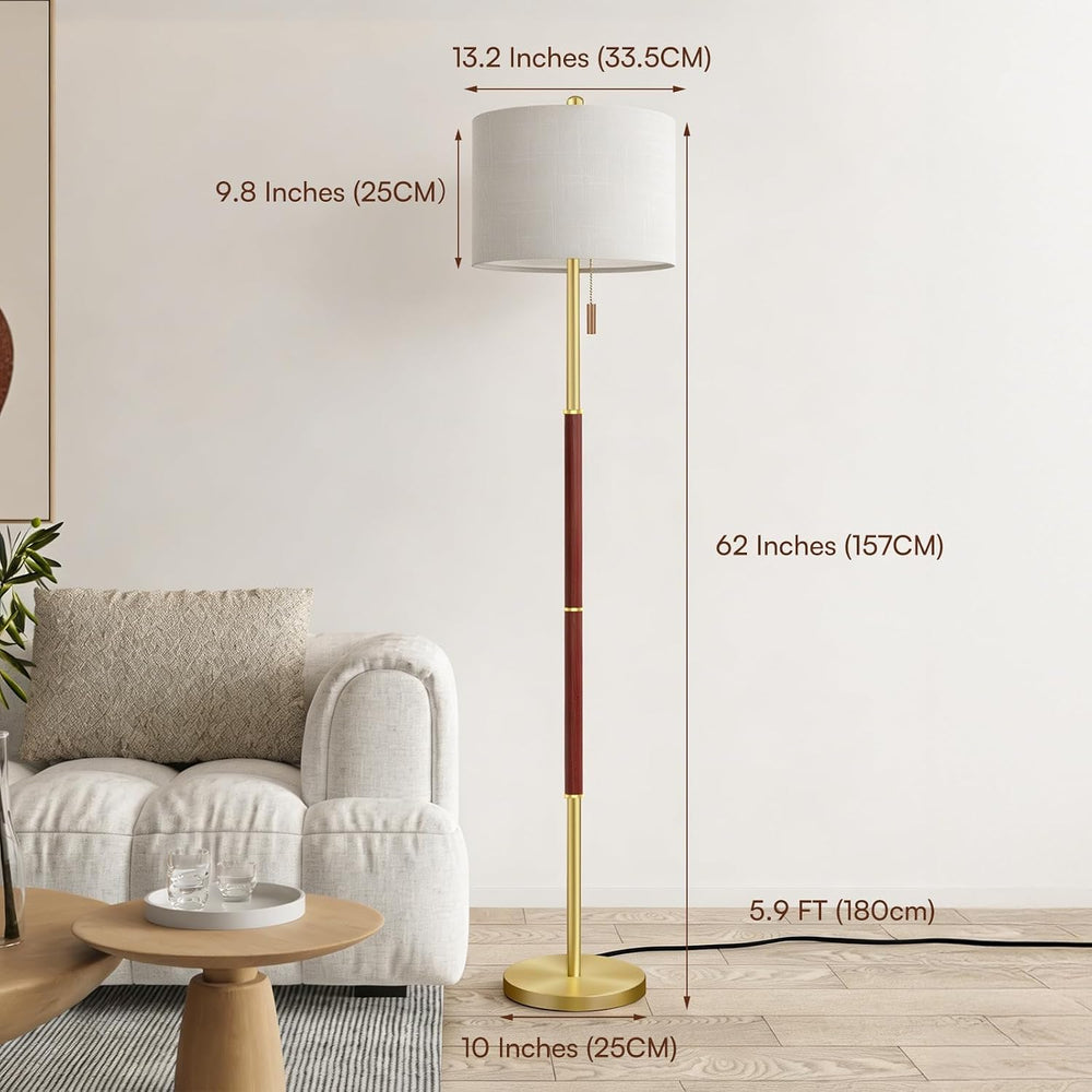 Burgundy Floor Lamp with 13.2" Linen Shade and 3 Color Temps for Study