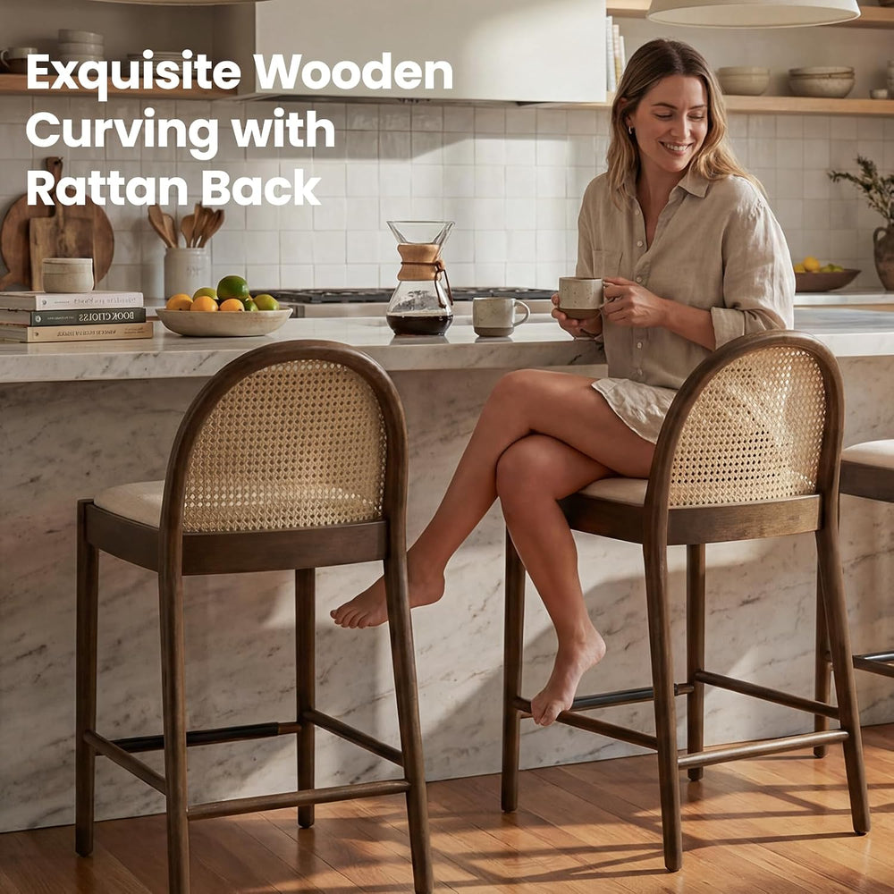 DUOMAY Modern Linen Bar Stools Set of 4, 29 Inches Bar Height Barstools with ...