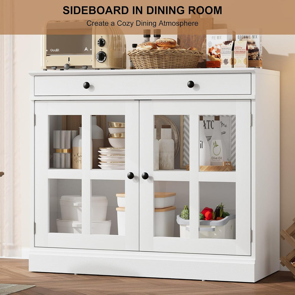 Garvee Sideboard Buffet Cabinet with Glass Doors and Adjustable Shelves