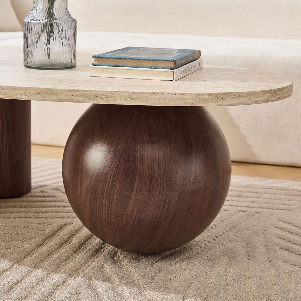 55'' Modern Oval Wood Coffee Table for Living Room, 3 Walnut Accent Legs