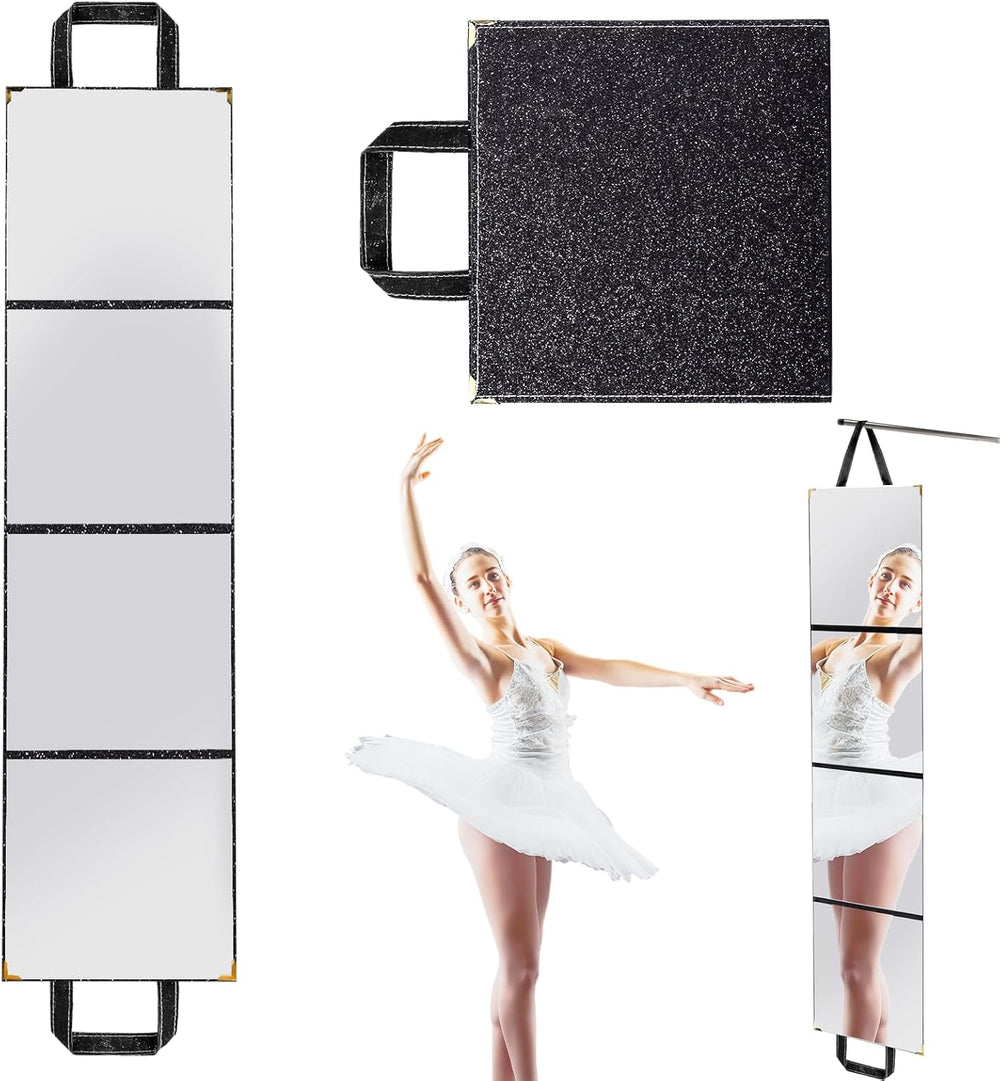 Foldable Acrylic Full Length Mirror, Black, Four-Fold, Thickened