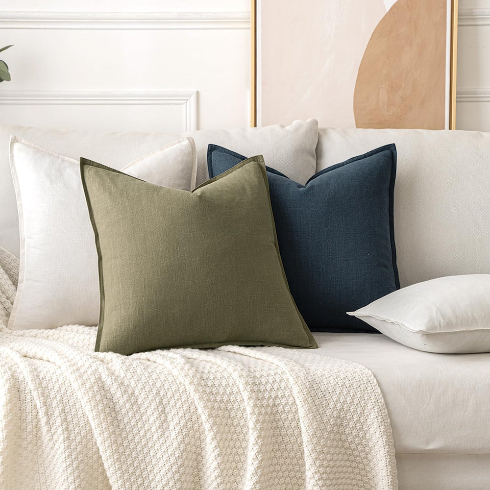 MIULEE Decorative Linen Euro Sham Pillow Covers 24x24 Cream White