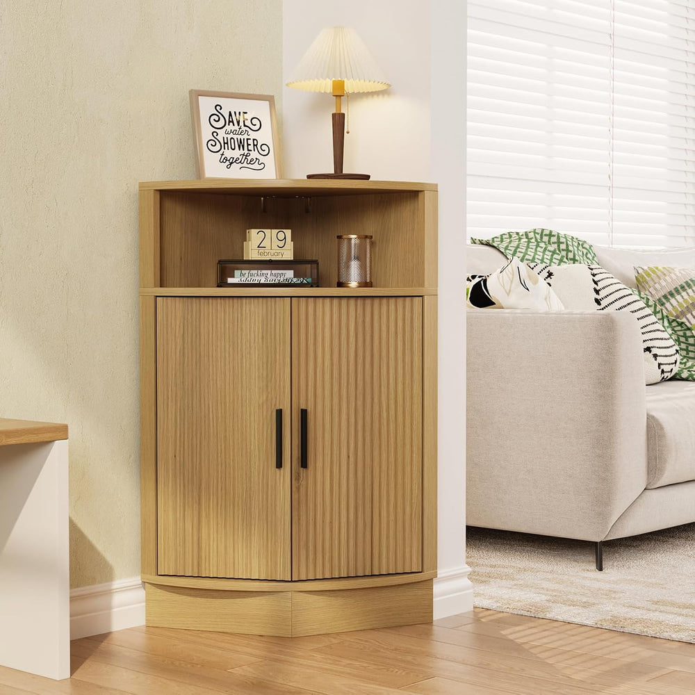 FiveWillowise Fluted Corner Cabinet, Natural