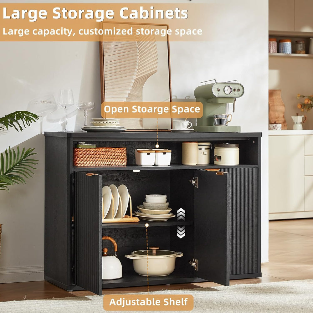 LEYAOYAO 45-Inch Fluted Buffet Cabinet with 3 Doors,Black Oak