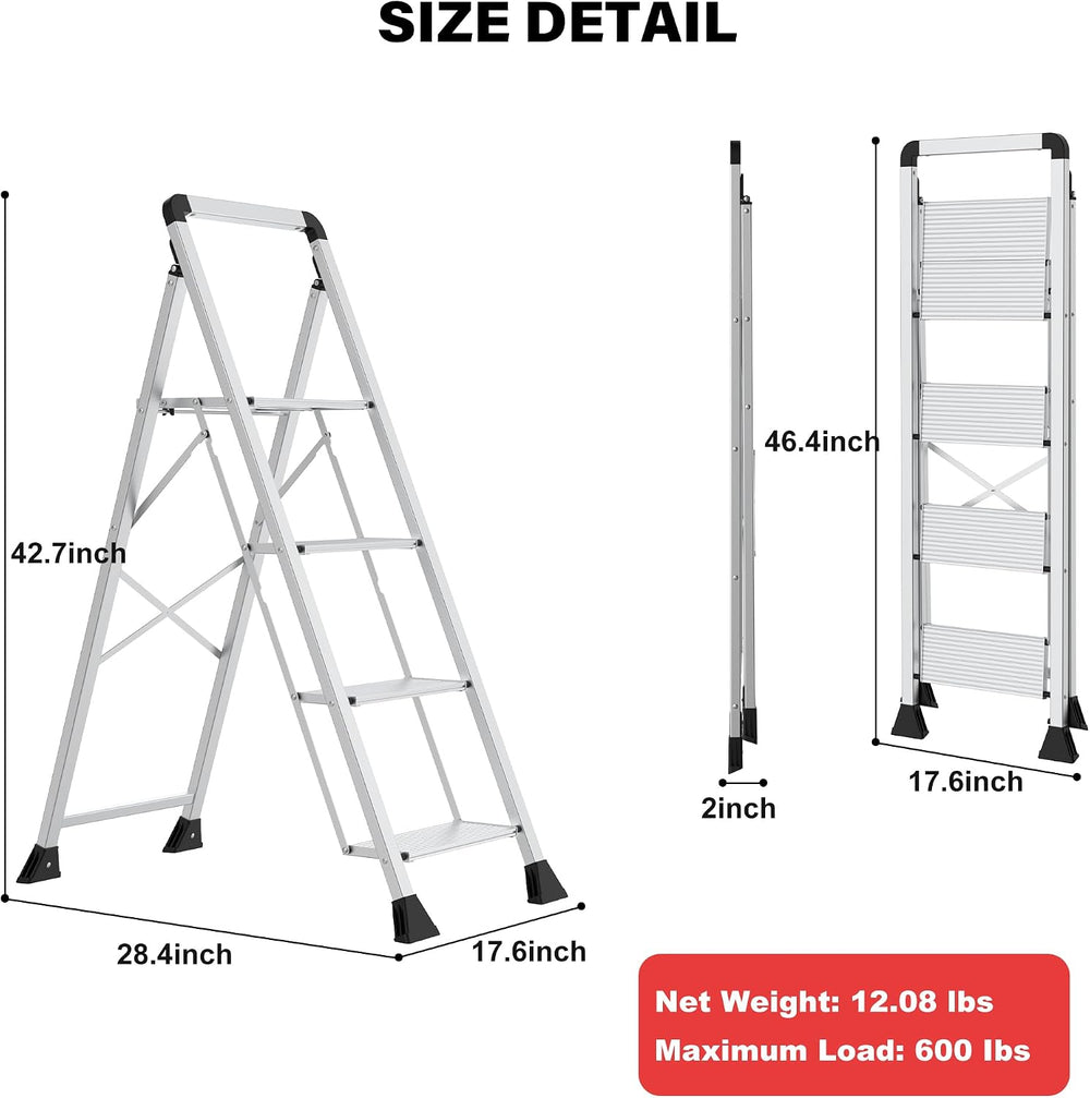 DIAMONDFORGE 4 Step Ladder,Handle Folding Step Stool with Anti-Slip Wide Peda...