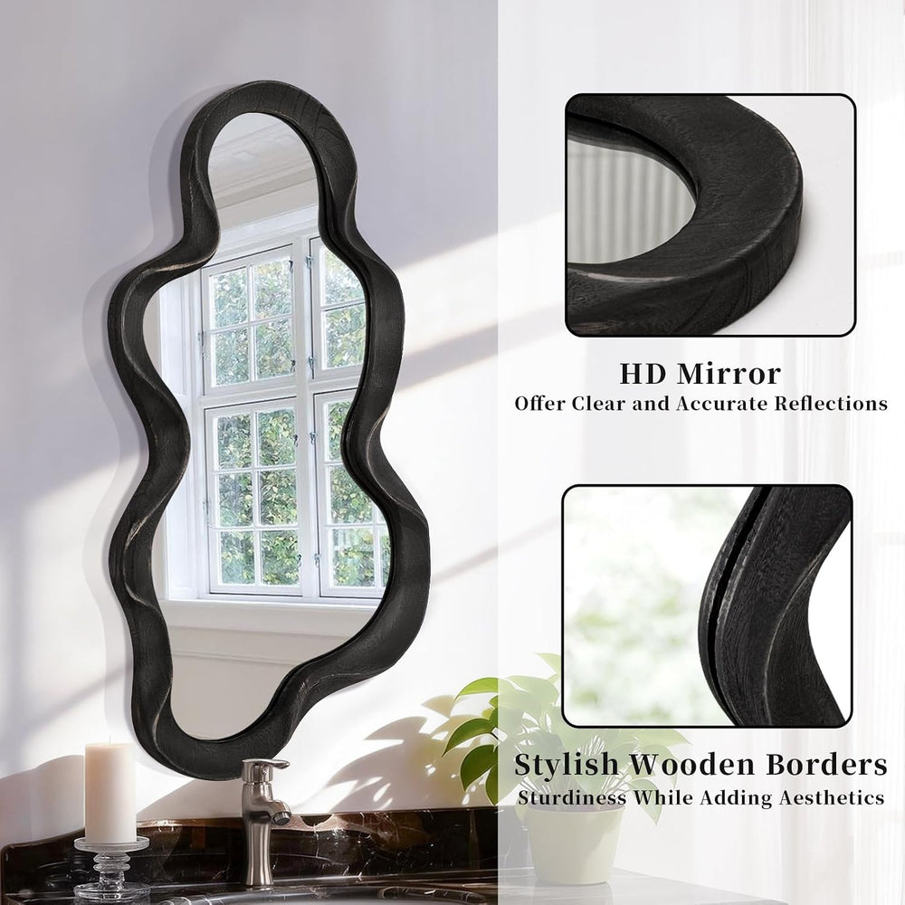 Large Asymmetrical Mirror Irregular Modern Cloud Wall Mirror Wood Frame Uniqu...