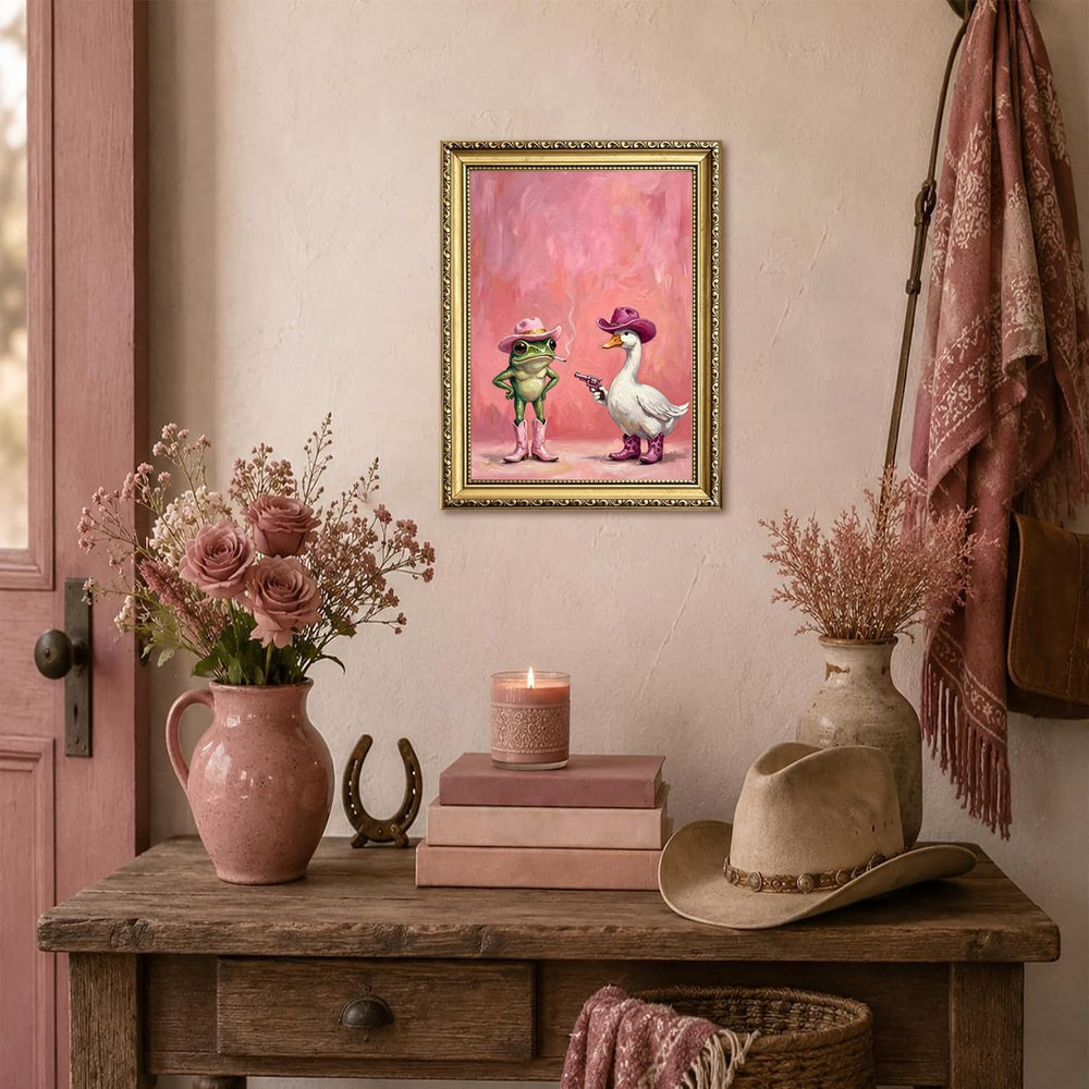 Funny Western Cowgirl Frog Wall Art Cute Cowgirl Silly Goose Wall Decor Paint...
