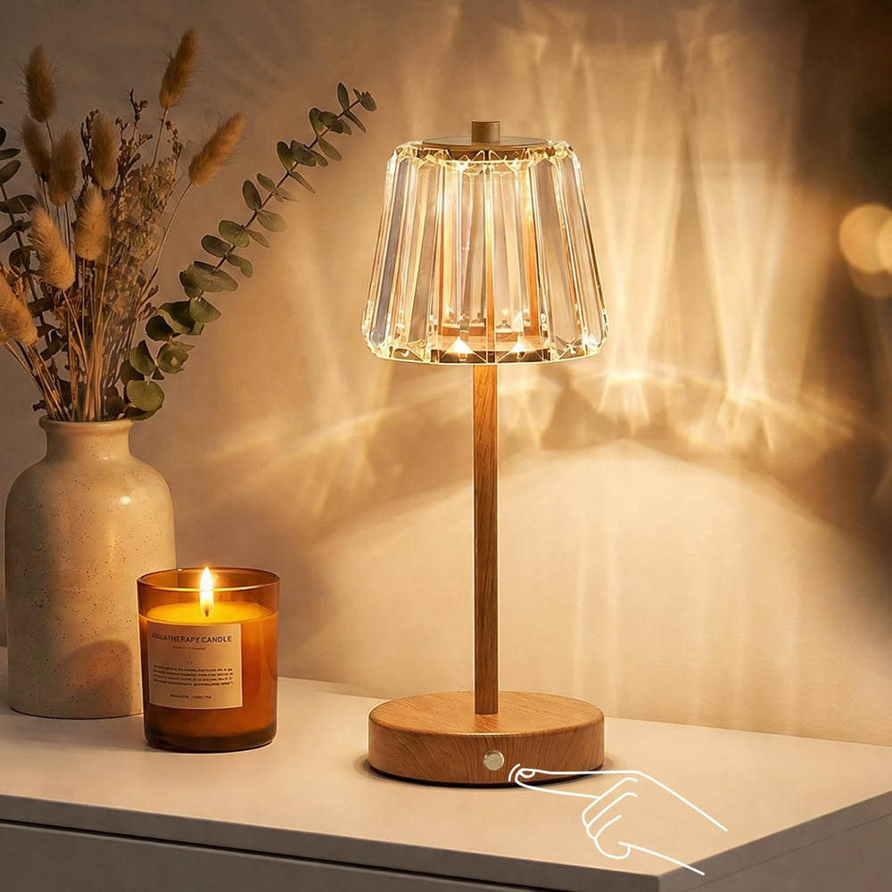 Oneach 13" Small Crystal Cordless Table Lamp, Touch Rechargeable Desk Lamps