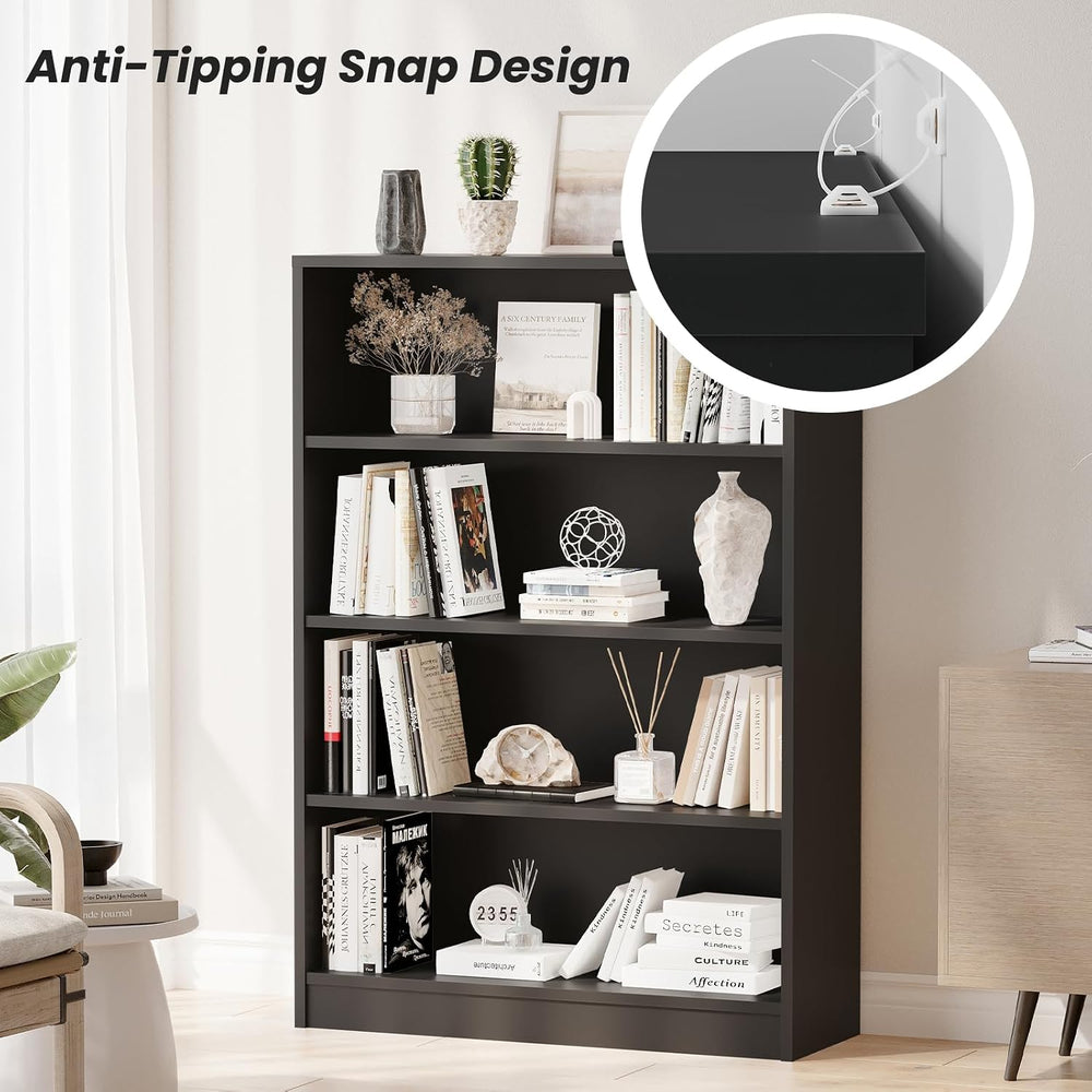 48-Inch 4-Tier Bookshelf,Adjustable Wood Bookshelf for Small Spaces