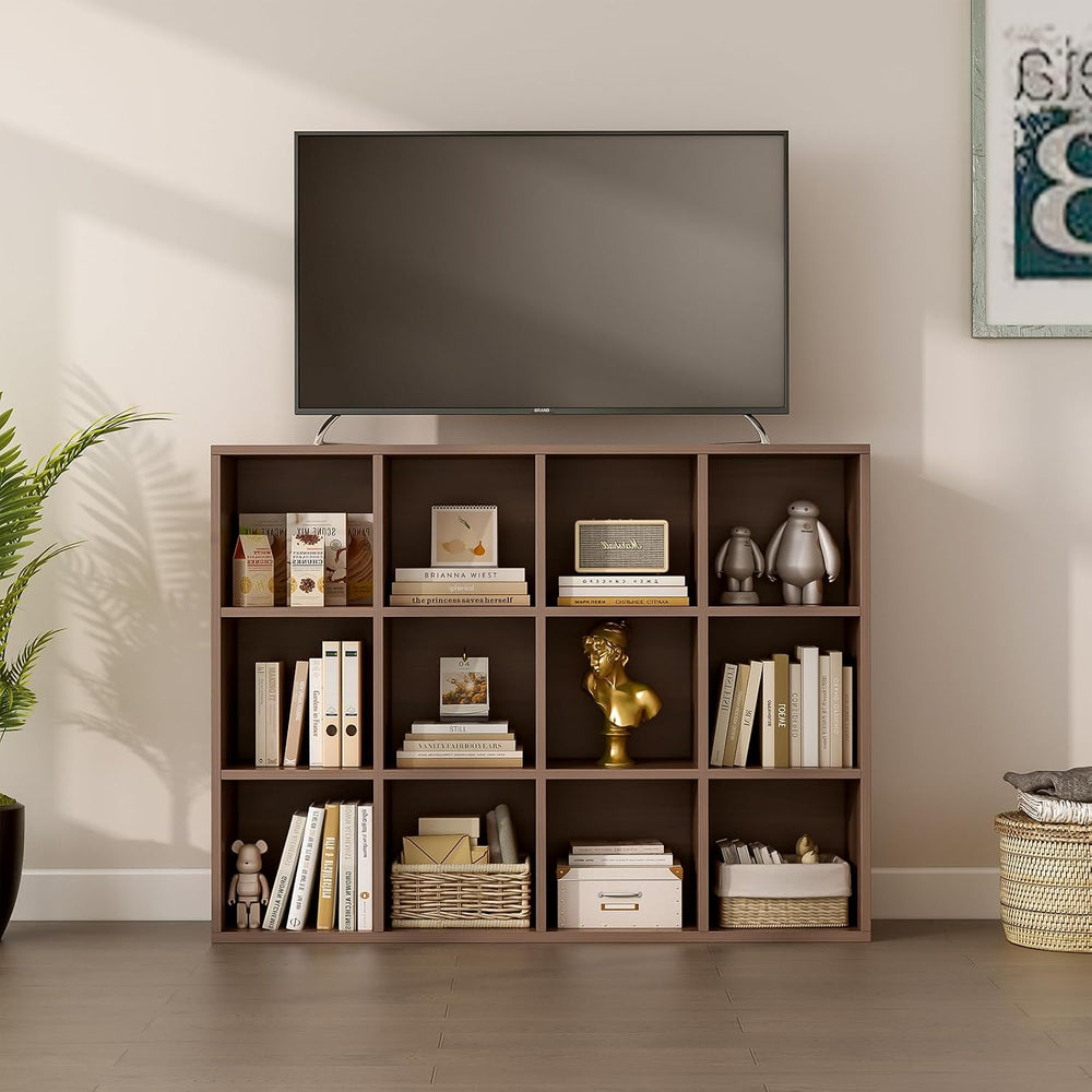 OSCHF 12-Cube Storage Shelf Bookcase, Walnut