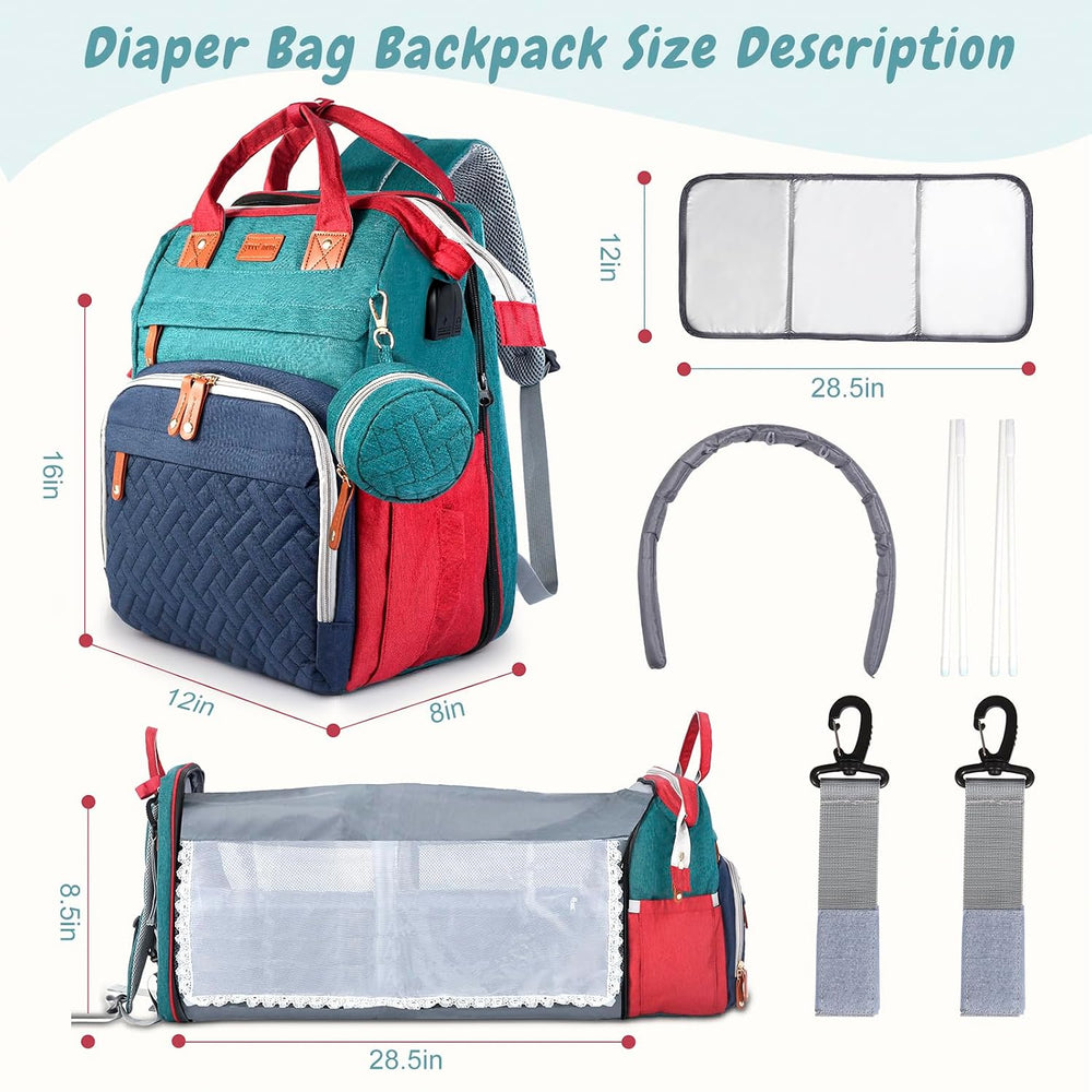 JOYCE Diaper Bag Backpack with Changing Station,Blue-Green