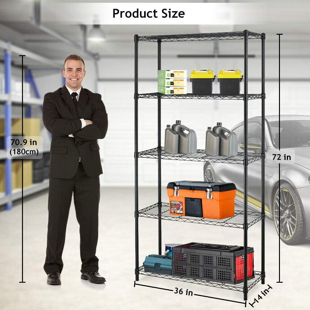 BestOffice | 5-Tier Wire Shelf | 36" x 14" x 72" | Black