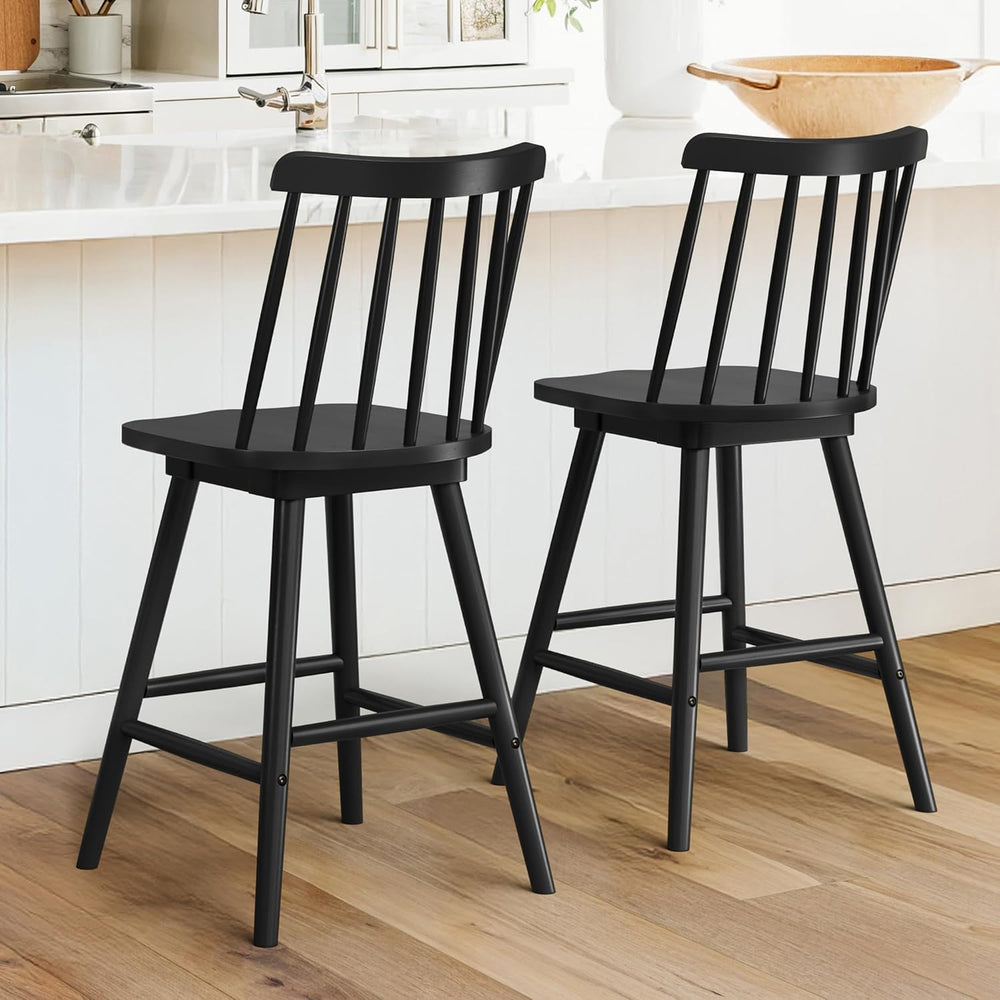 LUE BONA 360° Swivel Bar Stools Set of 2, Black Windsor Barstools, Counter He...