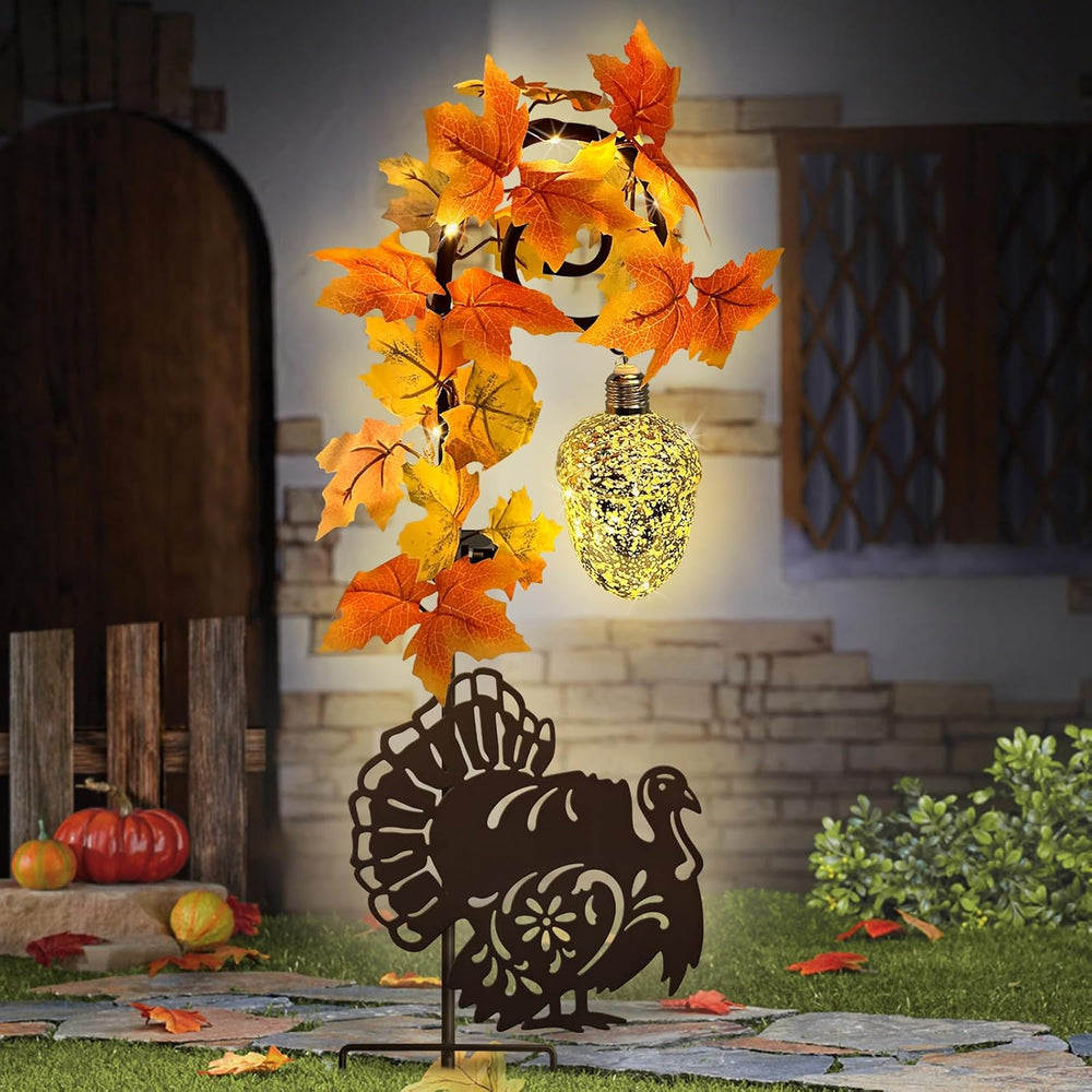Thanksgiving Solar Lights Outdoor Pathway,Turkey & Acorn Fall Garden Stakes