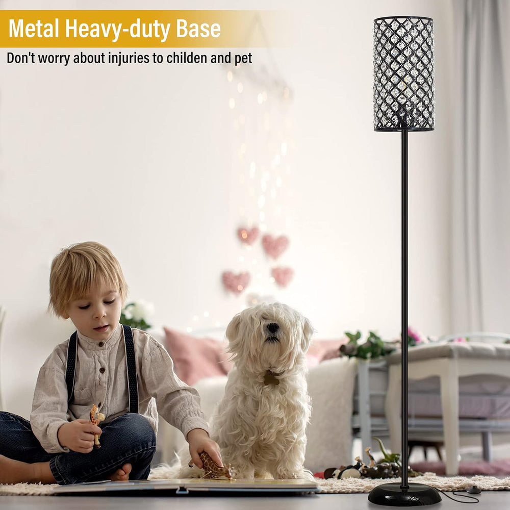 GyroVu Crystal Floor Lamp, Modern Standing Lamp with Elegant Shade Black Floo...