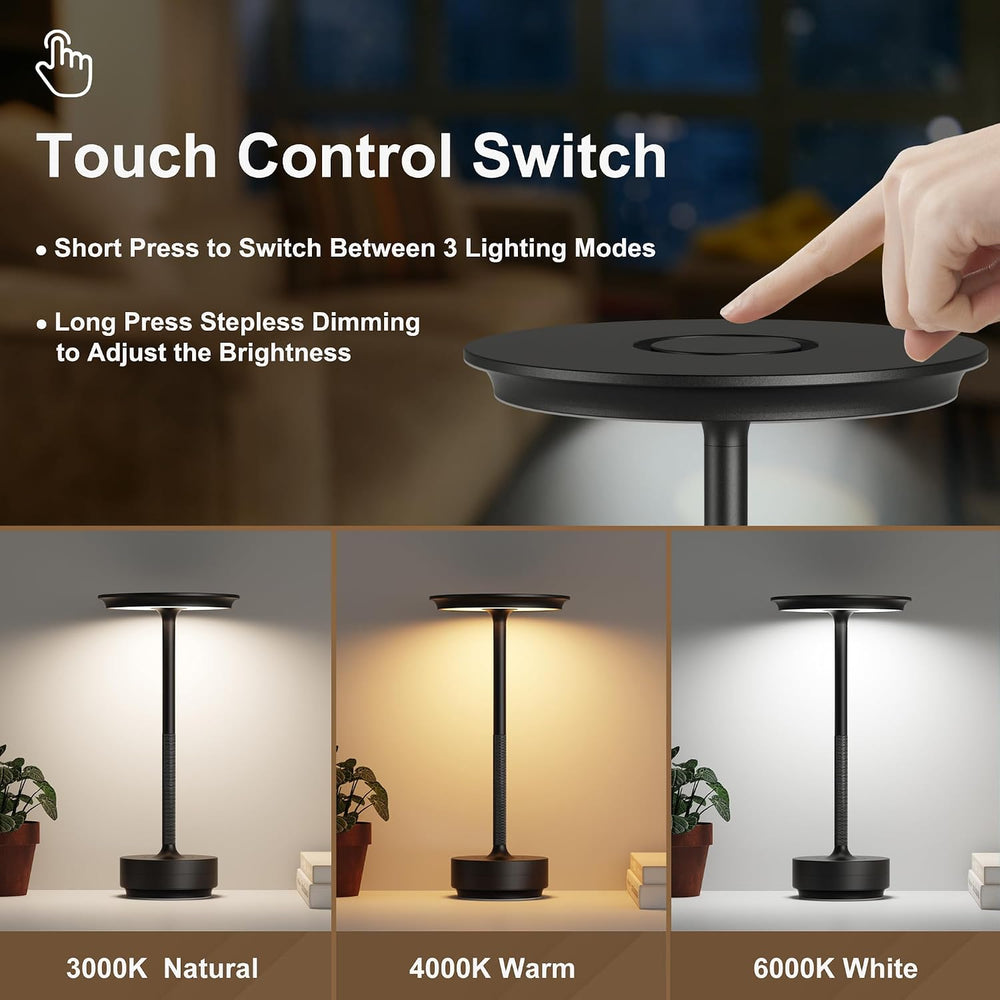 2 Pack Cordless Table Lamps Rechargeable, 5000mAh LED Table Light
