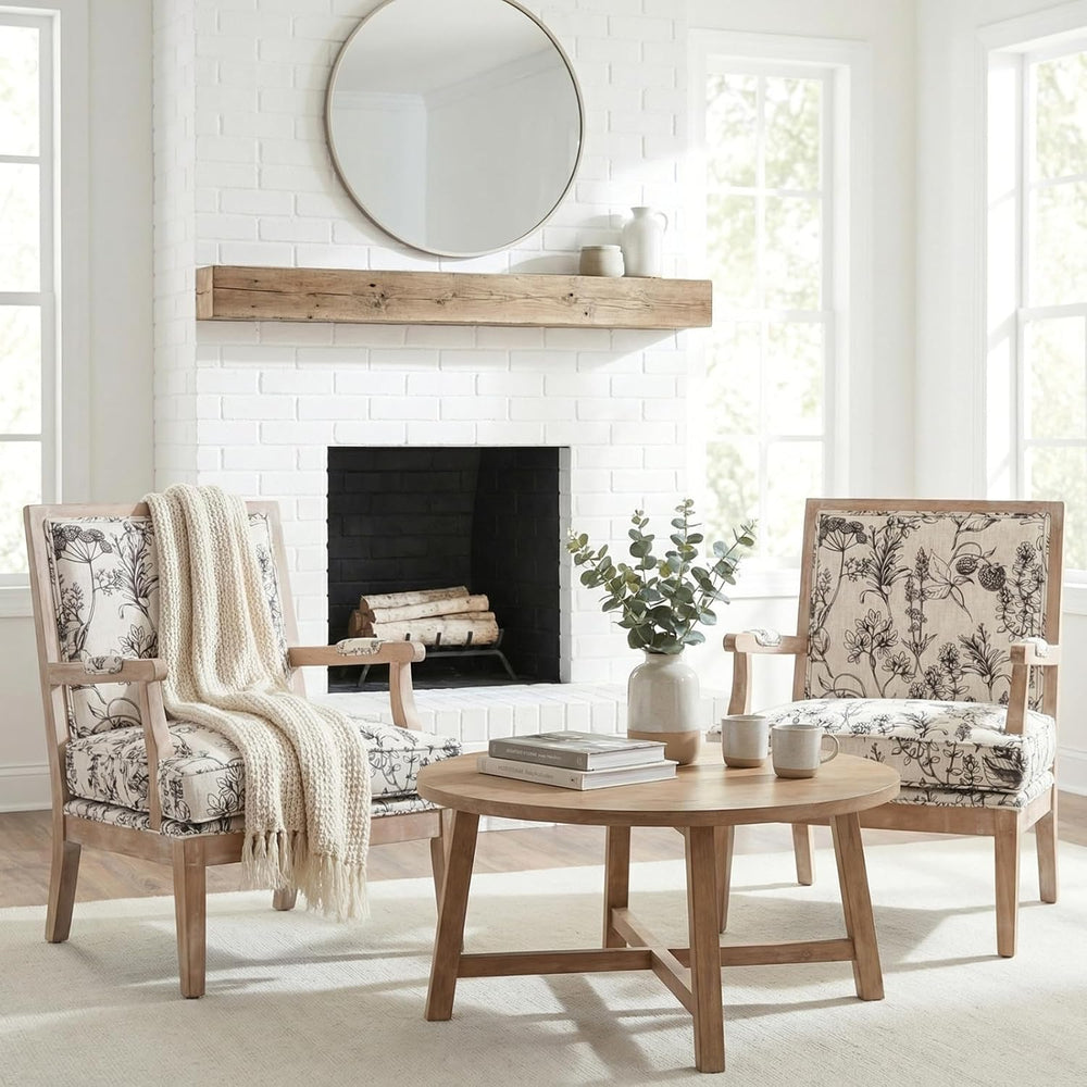 Modern Farmhouse Accent Chair, Wide Linen Upholstered Living Room Chair with ...