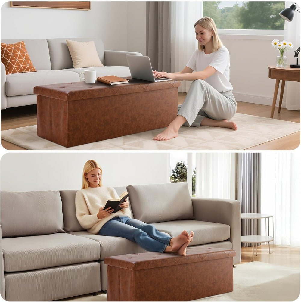 DUMOS 43 Inch Folding Storage Ottoman, Large Ottoman with Storage for Home