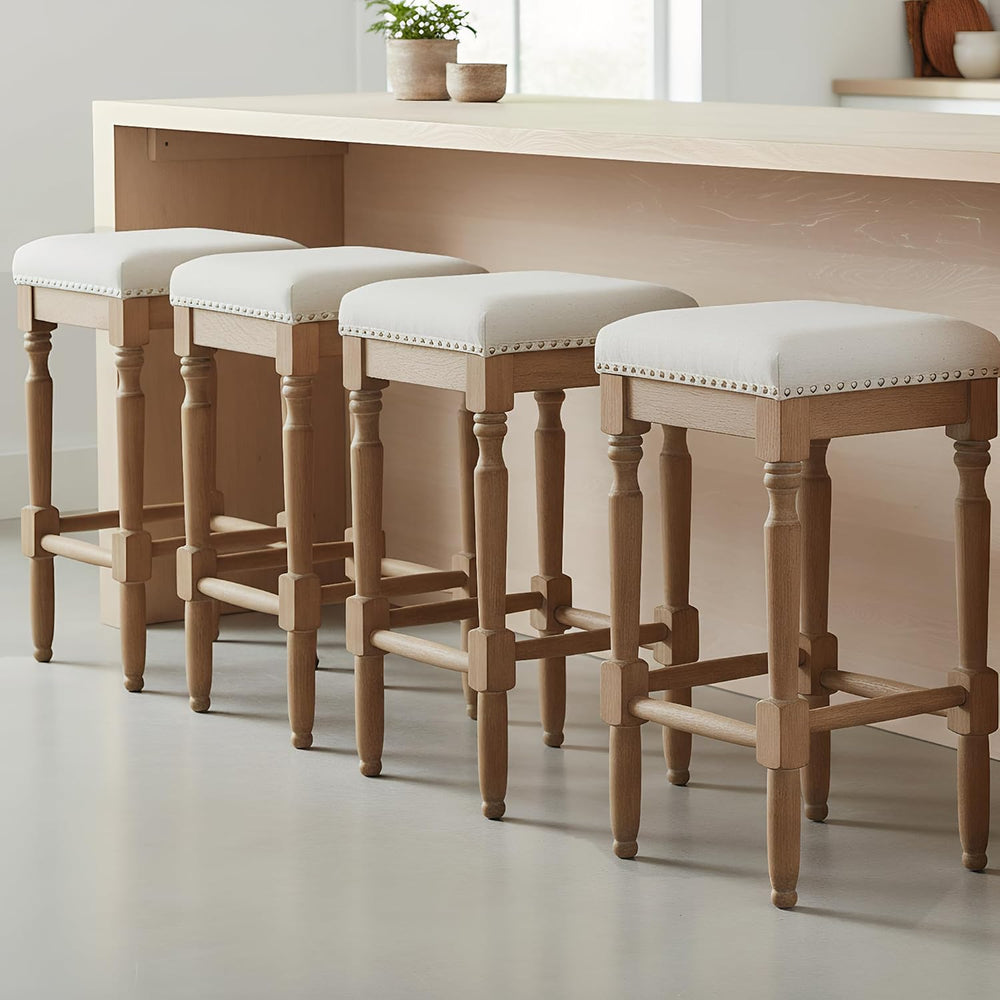 26" Backless Bar Stools Set of 4 for Kitchen Island, Farmhouse Wooden Co...