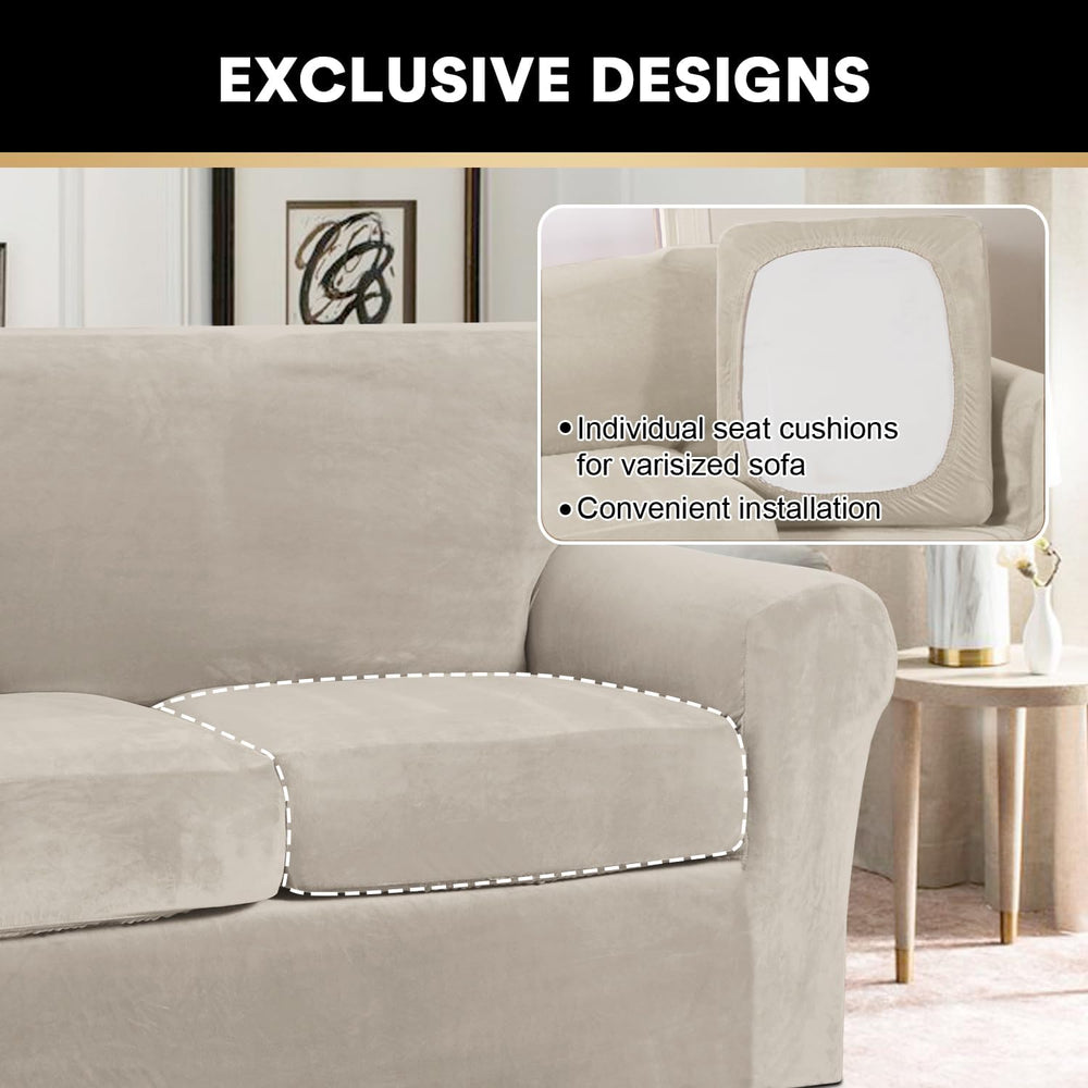 PrinceDeco Velvet Plush Couch Cover Stretch 2 Piece Chair Cover Chair Slipcov...
