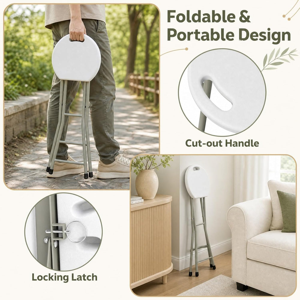 GYMAX Folding Stool, 28in Barstool with Handle 550lbs Free Assembly