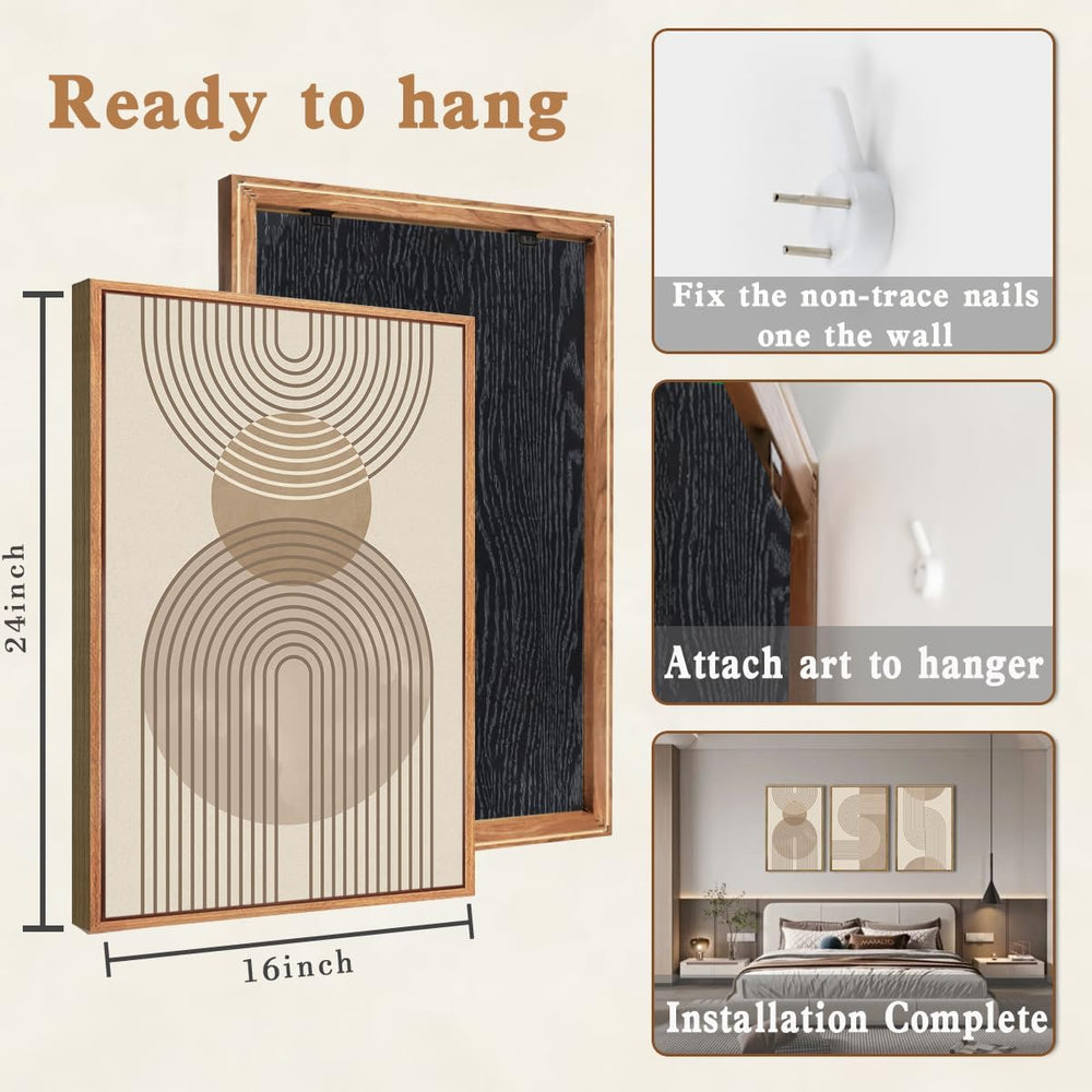 Anyzal Large Neutral Boho Beige Framed Wall Art 16x24 Inch Abstract Modern Ca...
