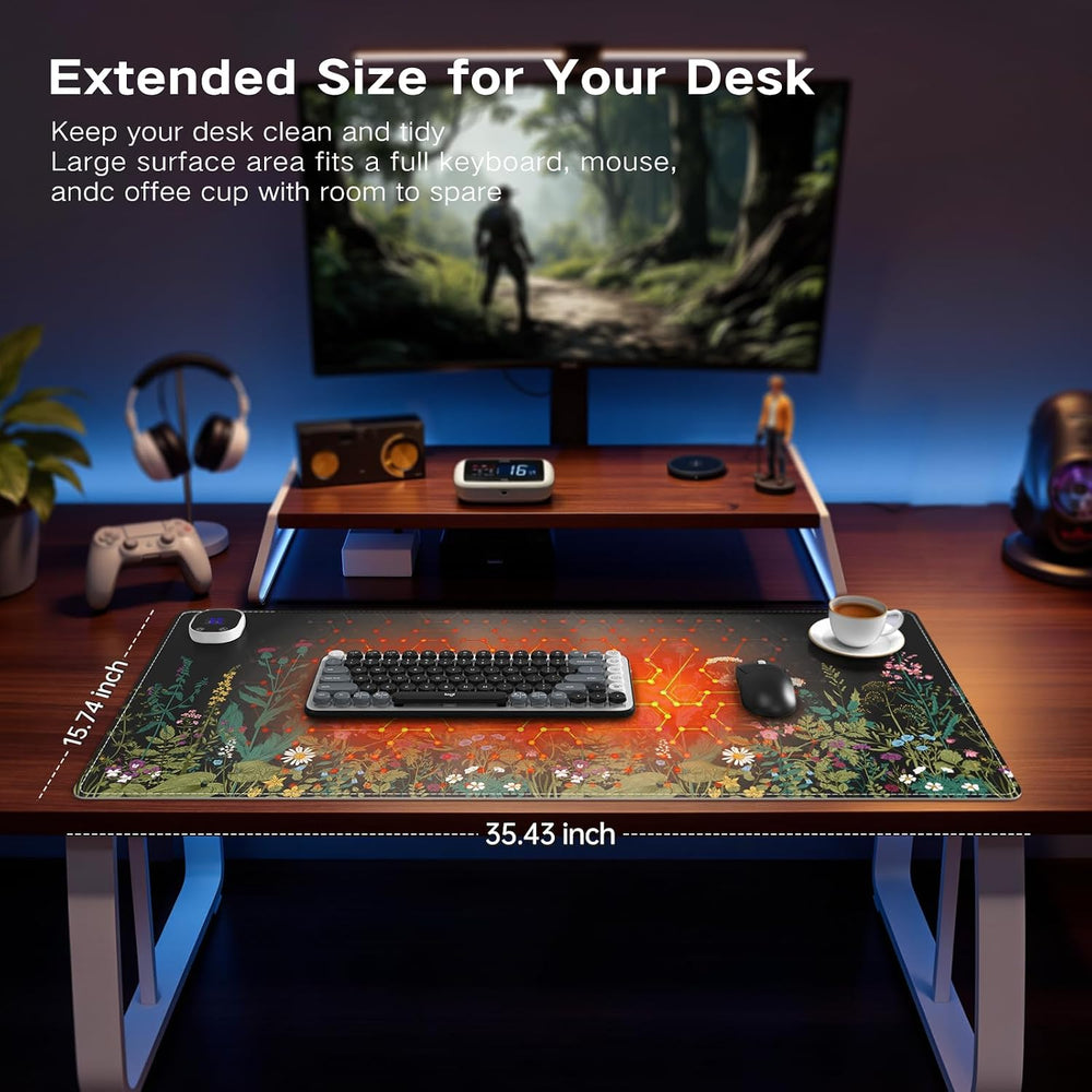 iCasso Floral Computer Pad 35.4"x15.7", Keyboard Pad for Workspace