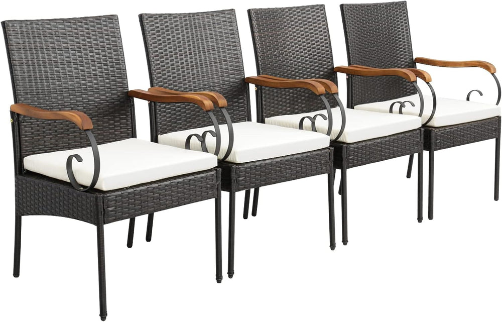 Tangkula Patio Wicker Chairs Set of 4, All Weather Heavy Duty Outdoor PE Ratt...