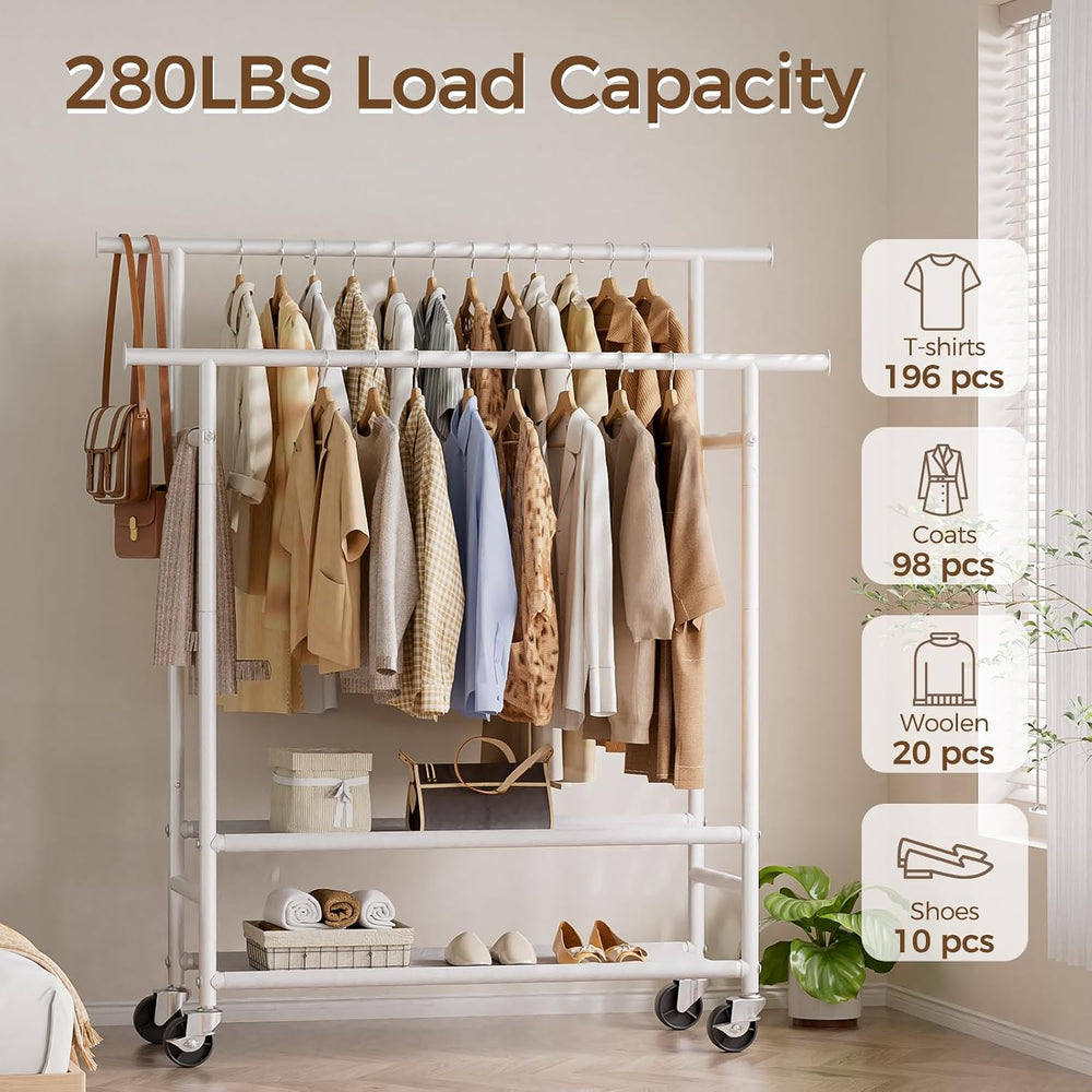 HYSEYY Clothes Rack,Double Rods Rolling Clothing Rack for Hanging Clothes,Por...