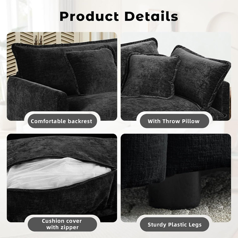 76.7"Modular Sectional Sofa 2-Seater Chenille Couch Loveseat,Black1