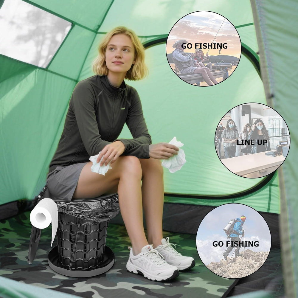 XXL Retractable Portable Toilet Travel Toilet (440lbs Capacity) Adjustable He...